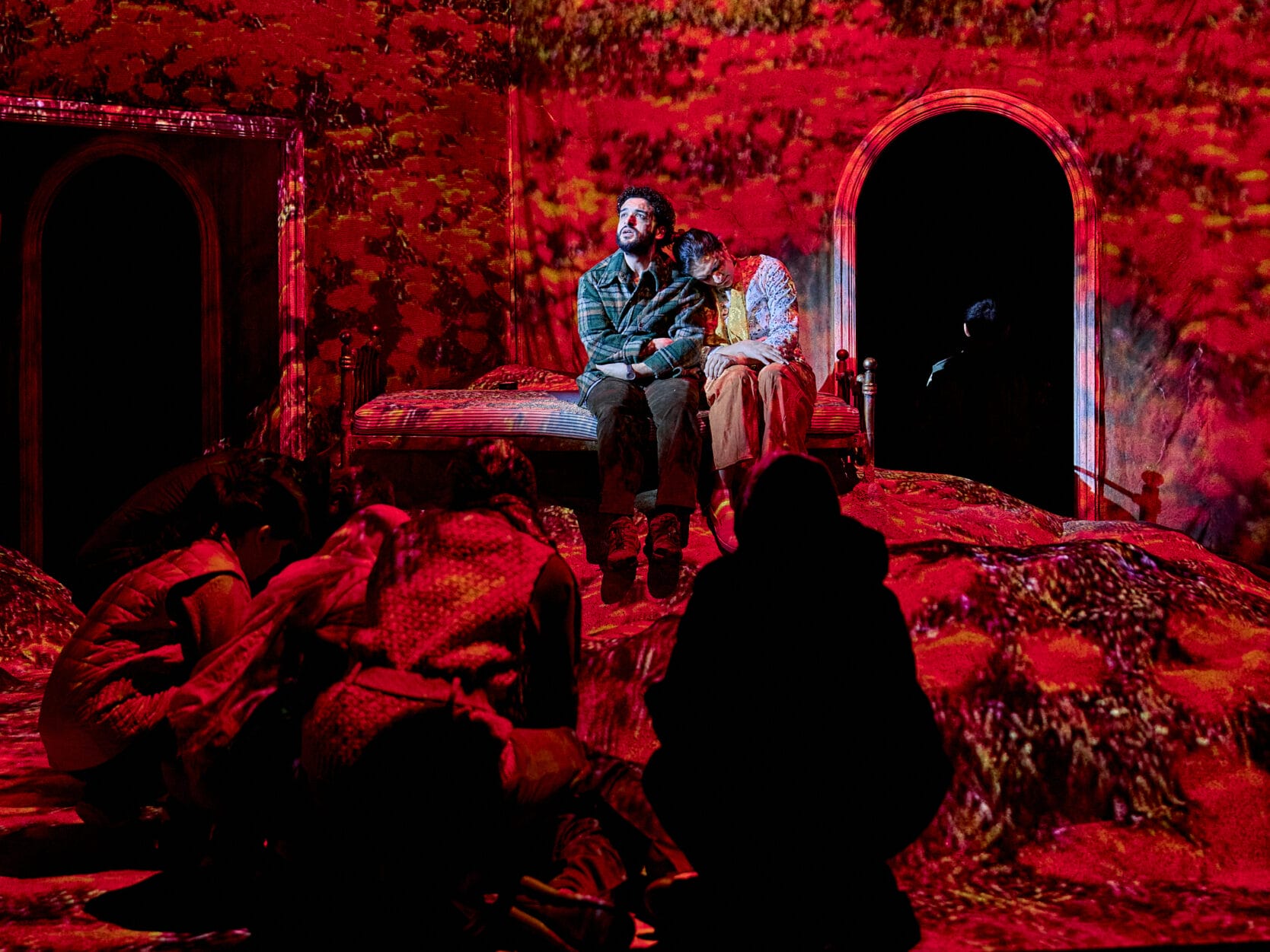 Alfred Clay and Roxy Faridany and cast in The Beekeeper of Aleppo (Photo: Manuel Harlan)