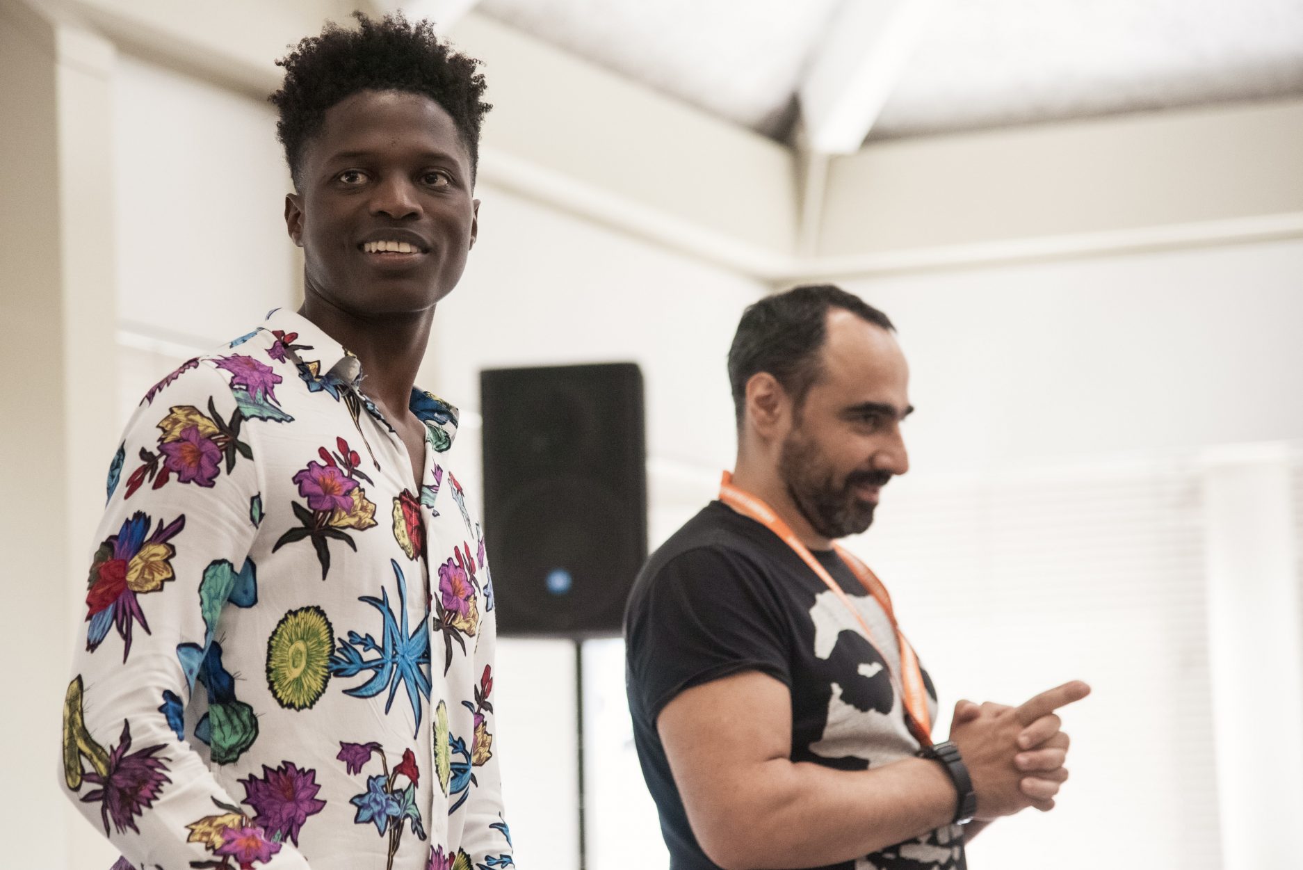 Taku Mutero (Claudio) and Guy Rhys (Benedick) in rehearsals for Much Ado About Nothing. Photo by Chris Saunders. (2)