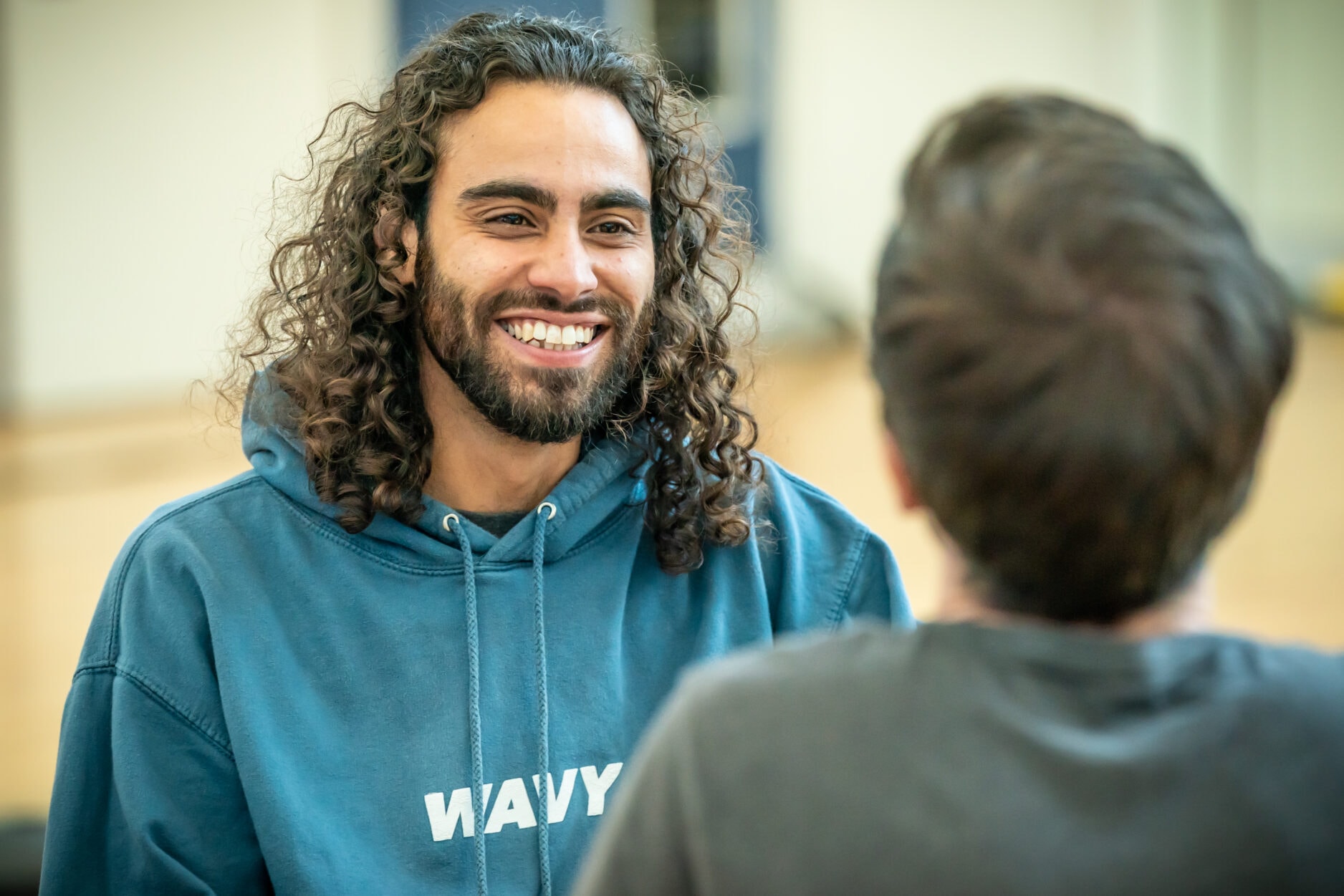 Joseph Langdon (Liam) in rehearsals for Village Idiot. Credit Marc Brenner