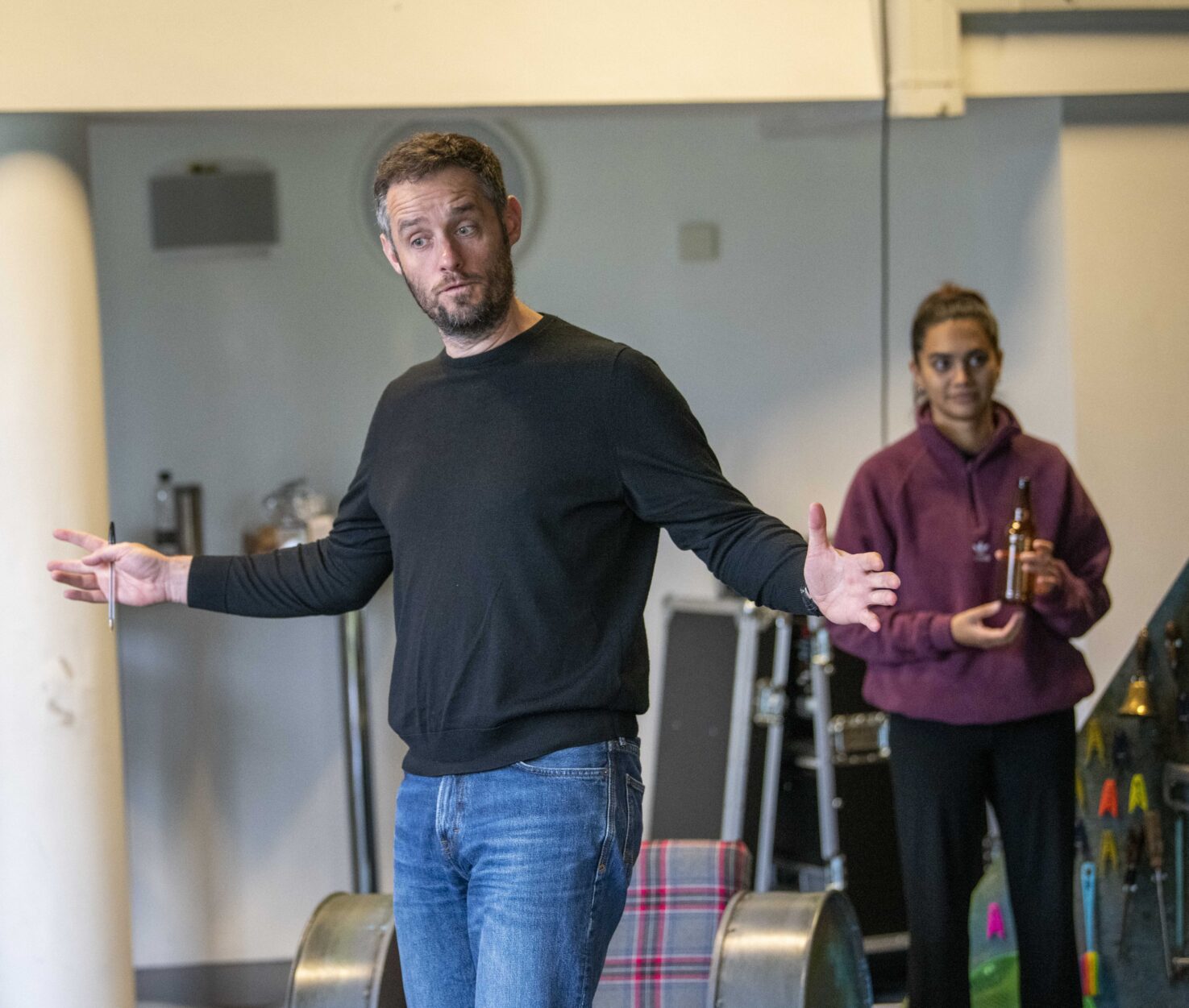 Martin Berry, Director, in Twelfth Night rehearsals, with Lisa Ambalavanar. (Photo:Tracey Whitefoot)