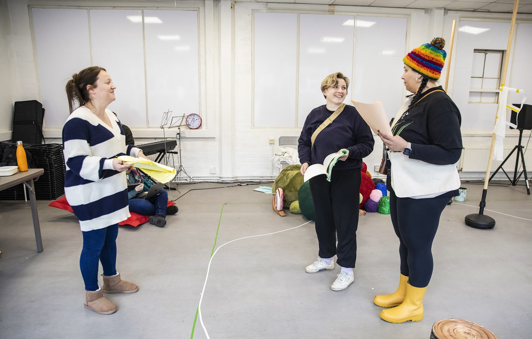 Beth Shouler, Megan Vaughan-Thomas and Maya Thompson in rehearsal for Hansel and Gretel. 