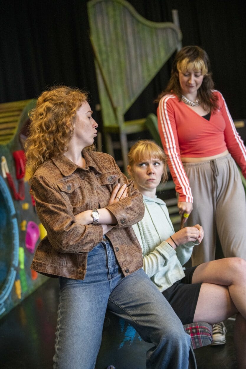 Charlotte East, Zoë May Dales and A K Golding in Twelfth Night rehearsals. (Photo: Tracey Whitefoot) 