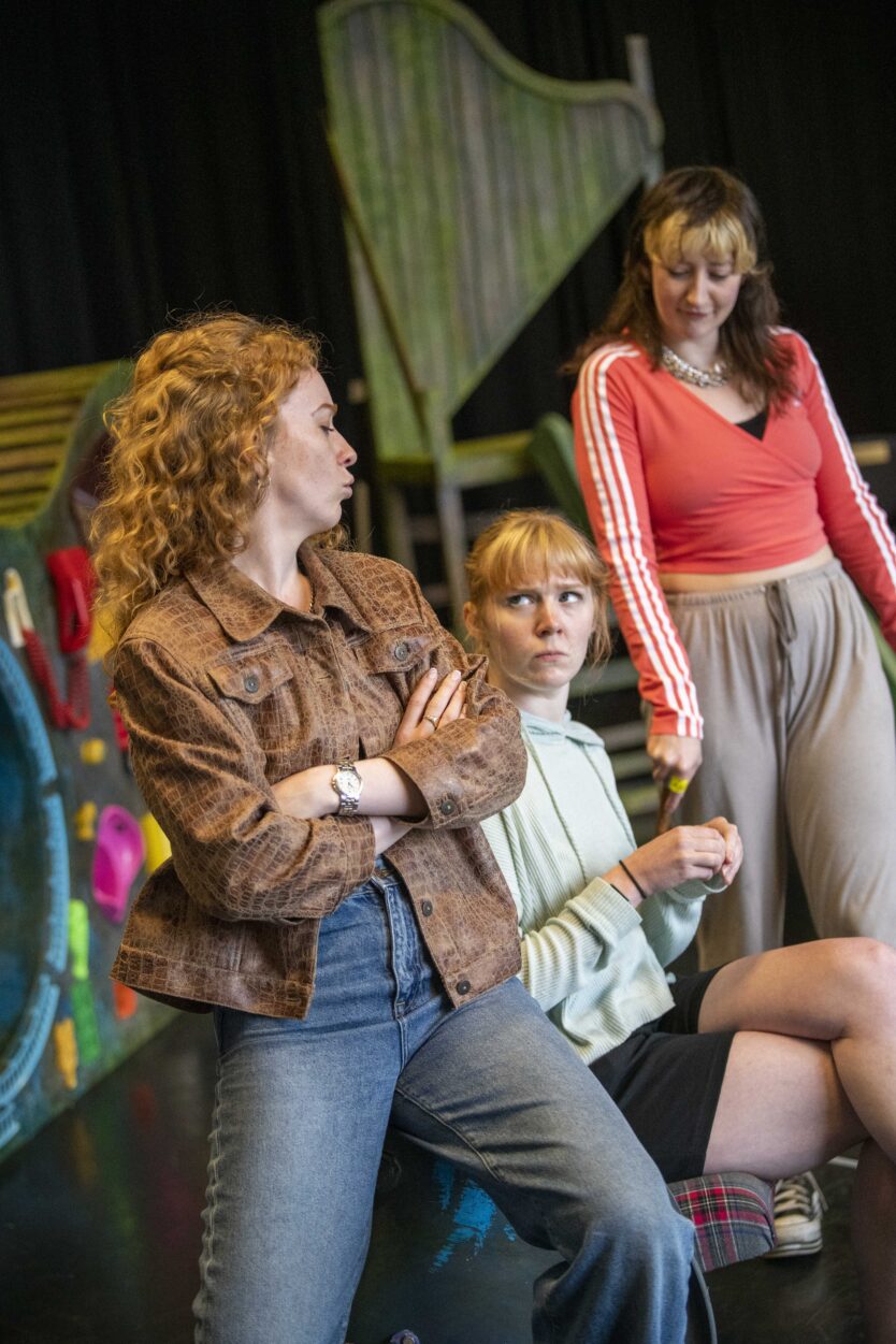 Charlotte East, Zoë May Dales and A K Golding in Twelfth Night rehearsals. (Photo: Tracey Whitefoot) 