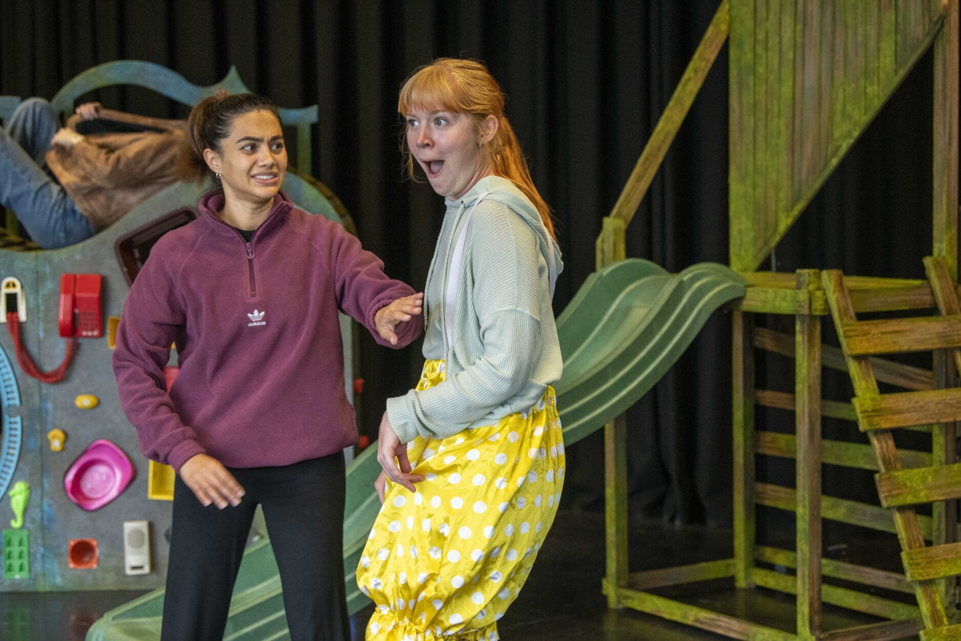 Lisa Ambalavanar and Zoë May Dales in Twelfth Night rehearsals. (Photo:Tracey Whitefoot)