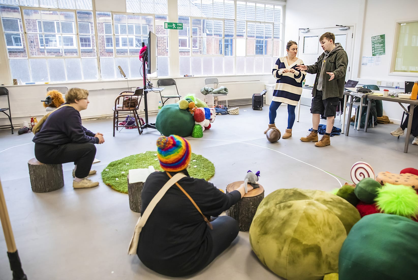 Megan Vaughan-Thomas, Maya Thompson, Beth Shouler and Samuel Fransch in rehearsal for Hansel and Gretel.