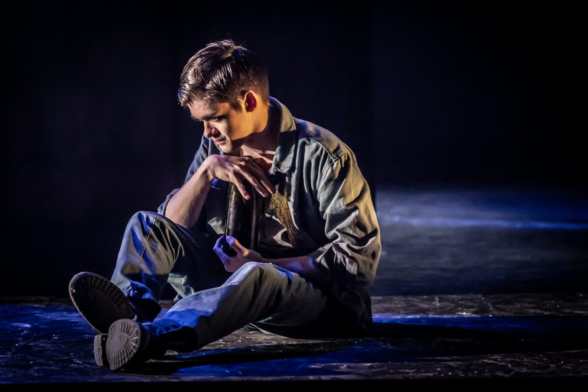 Zak Ford-Williams on stage in The Real and Imagined History of the Elephant Man.