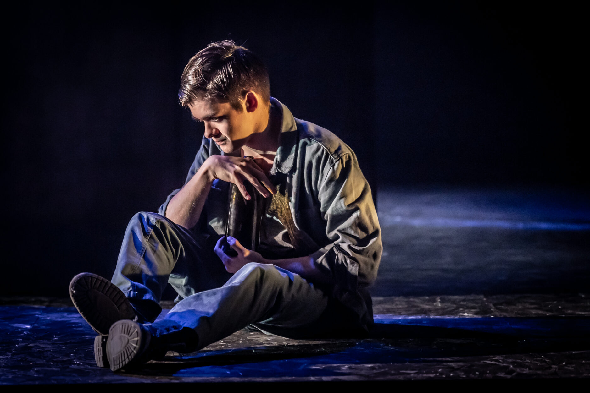 Zak Ford-Williams on stage in The Real and Imagined History of the Elephant Man.