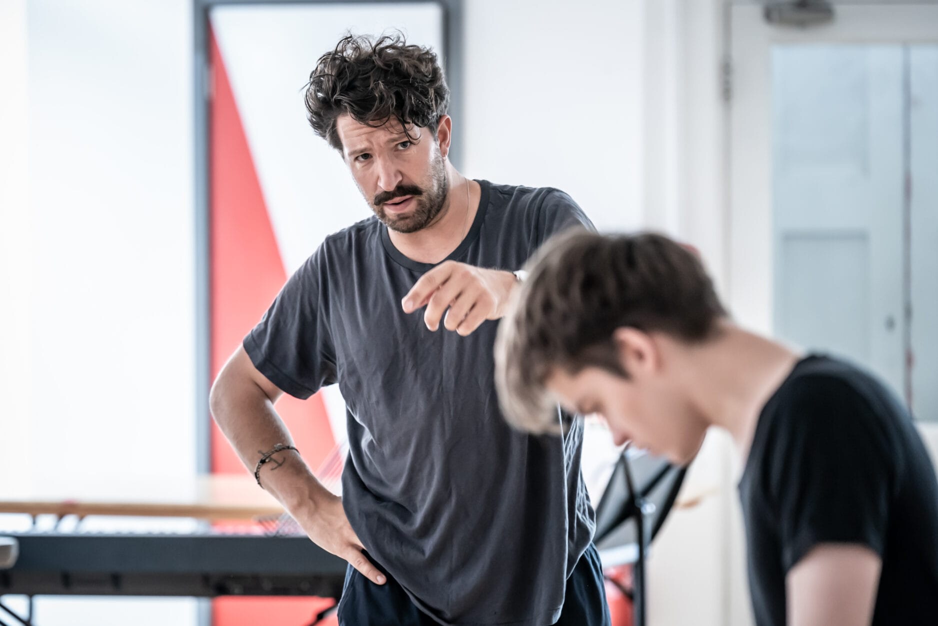 Tim Pritchett and Zak Ford-Williams in rehearsal for The Real & Imagined History of the Elephant Man.