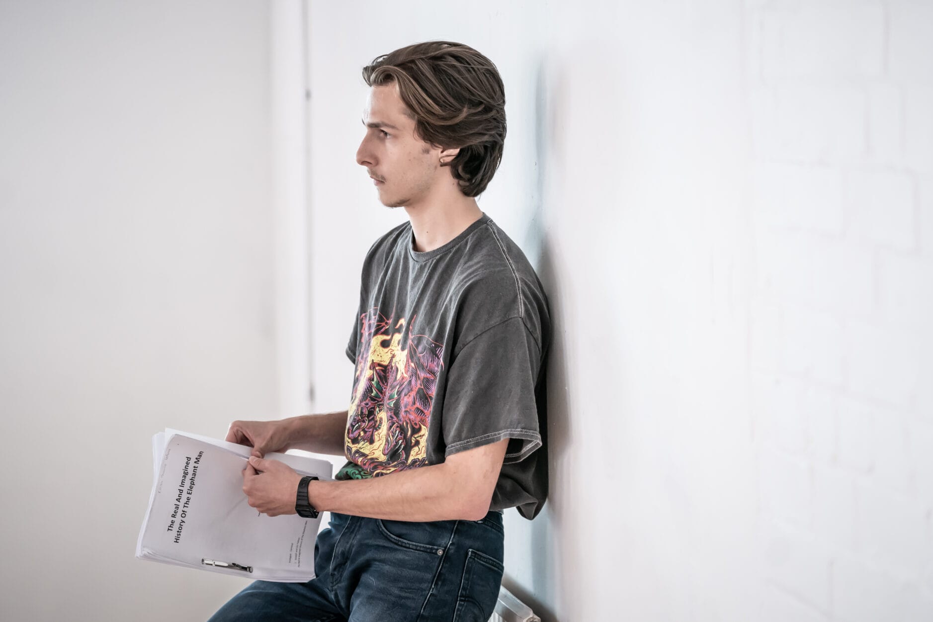 Killian Thomas Lefevre in rehearsal for The Real & Imagined History of the Elephant Man. 