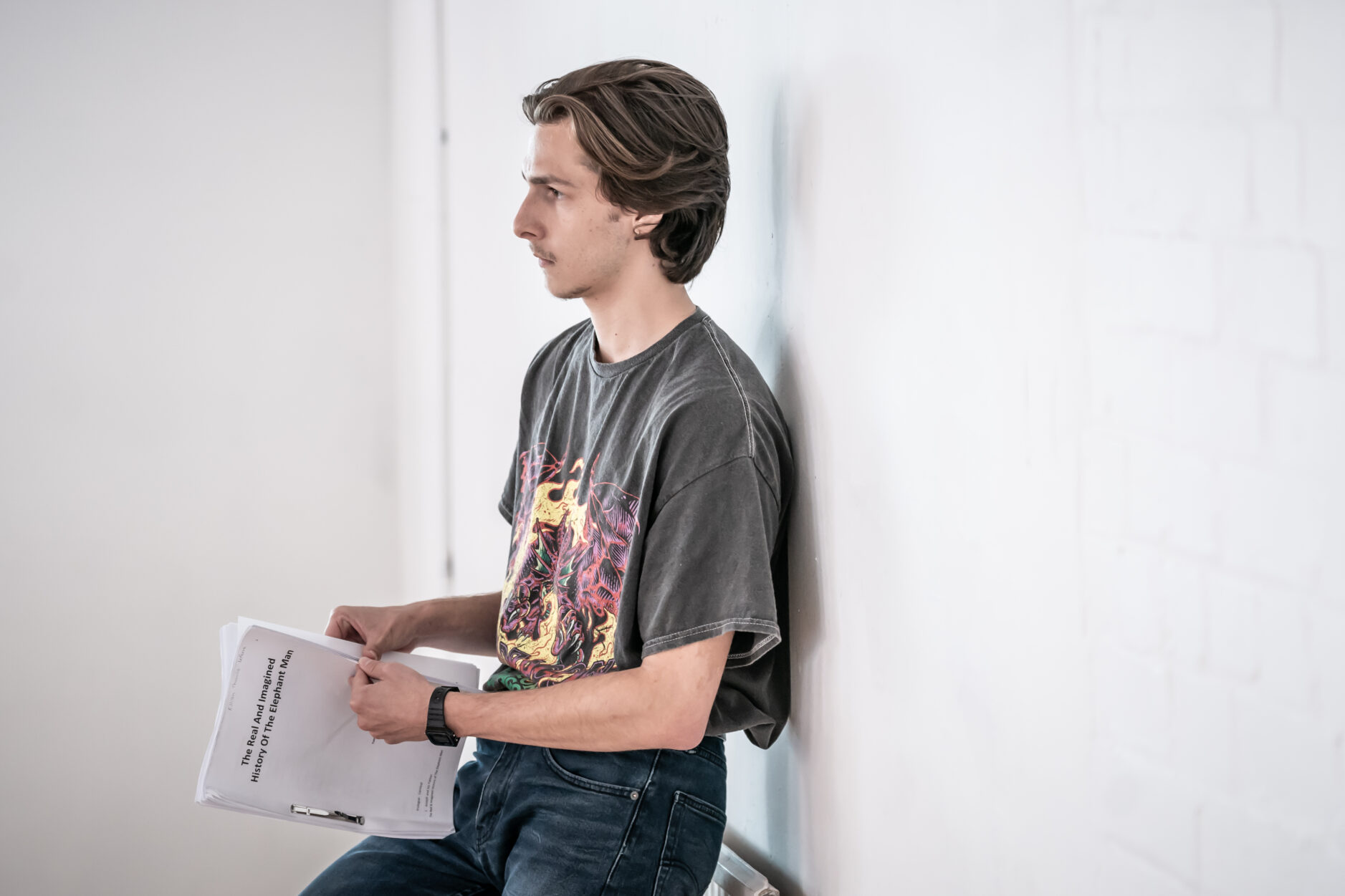 Killian Thomas Lefevre in rehearsal for The Real & Imagined History of the Elephant Man. 