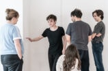 Killian Thomas Lefevre, Zak Ford-Williams, Tim Pritchett, Annabelle Davis, Daneka Etchells and Nadia Nadarajah in rehearsal for The Real & Imagined History of the Elephant Man