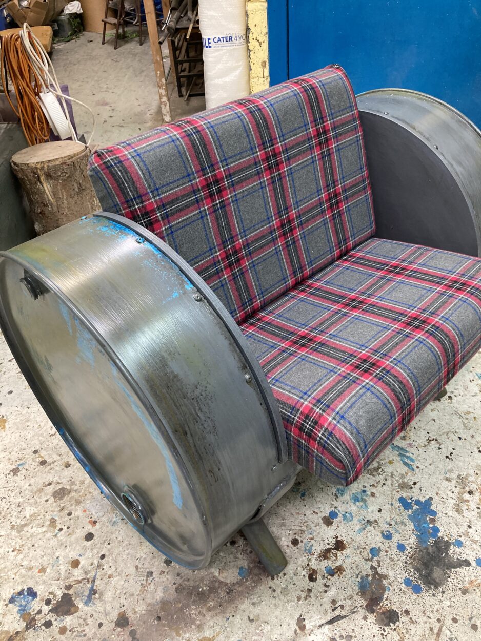 Oil drum repurposed as a seat