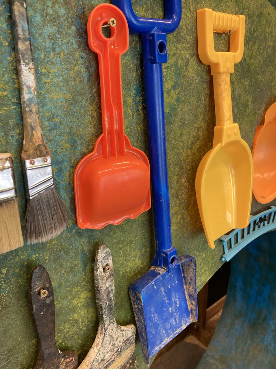 Recycled toys and tools used in the set