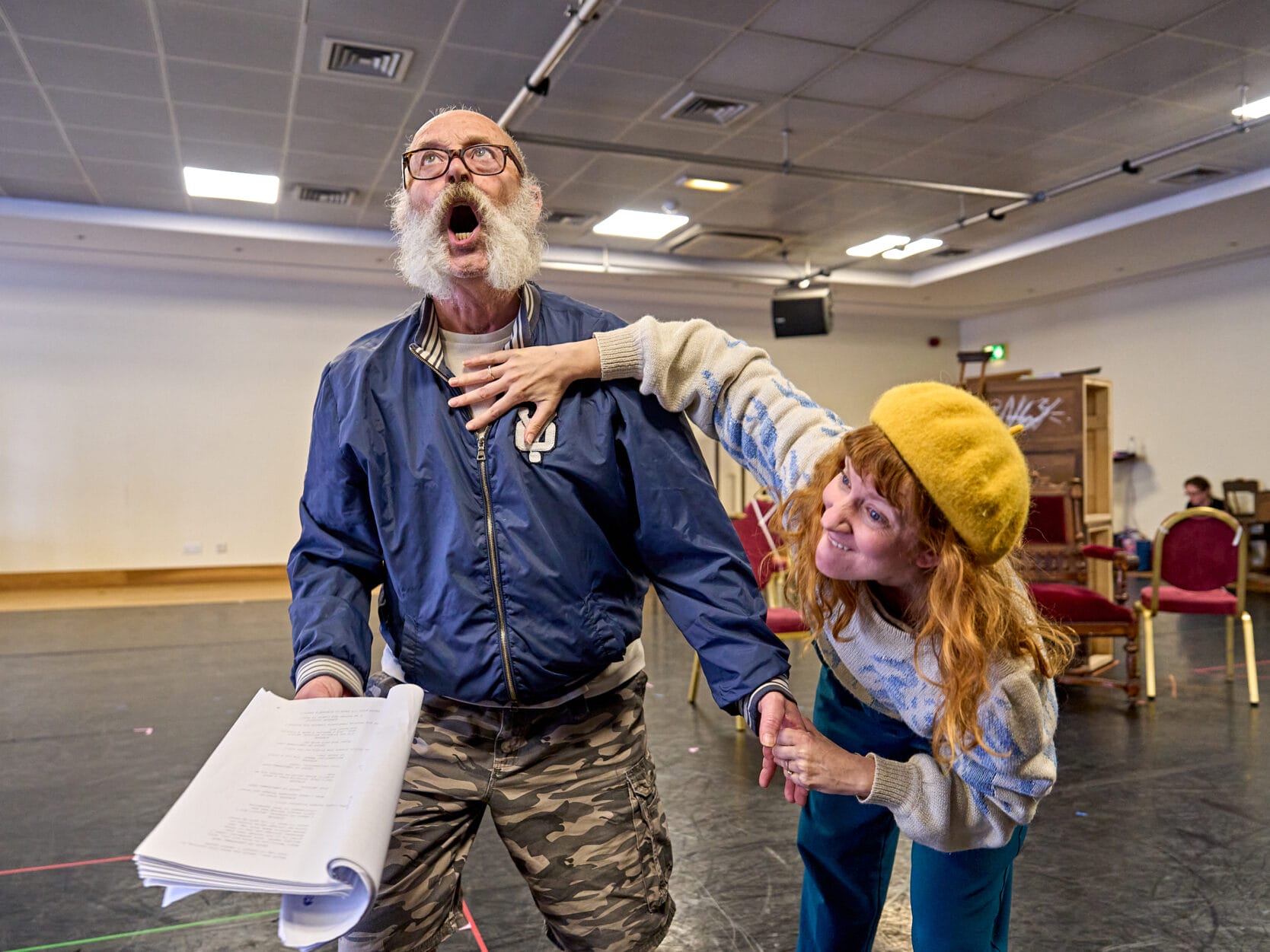 Keith Allen and Bettrys Jones in rehearsal for A Christmas Carol 2023. Photo by Manuel Harlan.