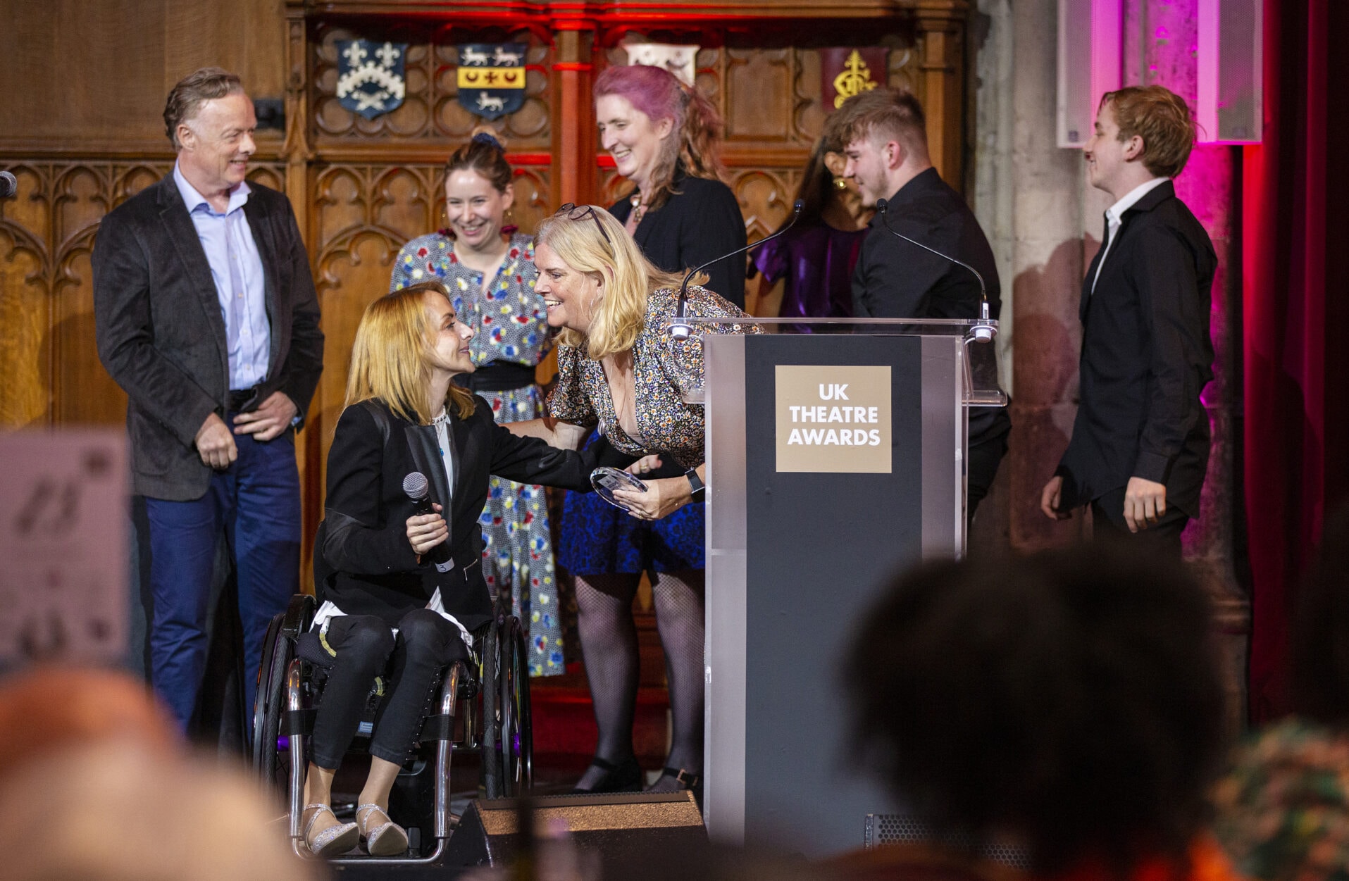Stephanie Sirr and Nottingham Playhouse staff accepting the UK's Most Welcoming Theatre Award at the ceremony at The Guildhall. Photo Pamela Raith.