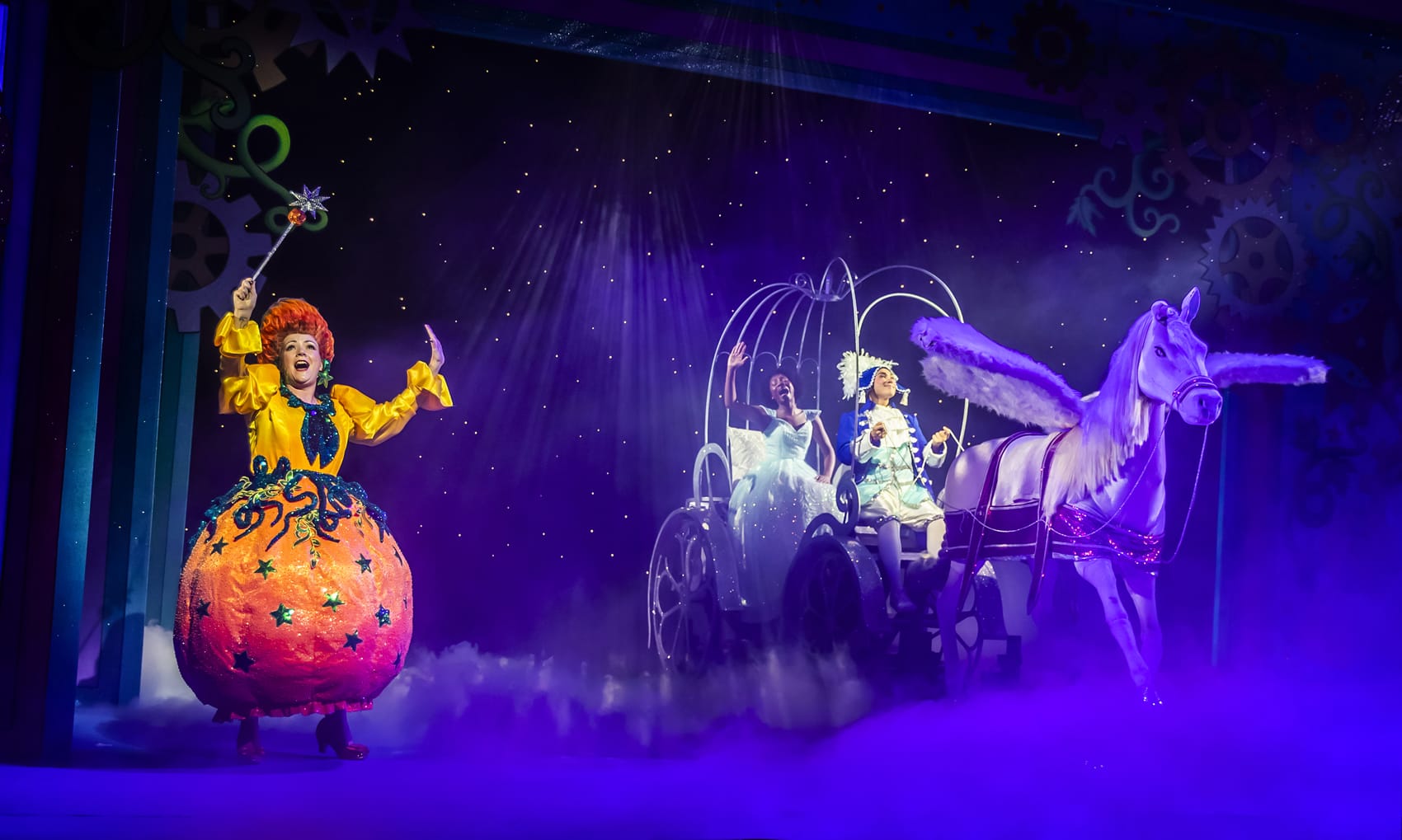Alice Redmond, Jewelle Hutchinson and Danny Hendrix on stage in Cinderella. Photo by Pamela Raith.