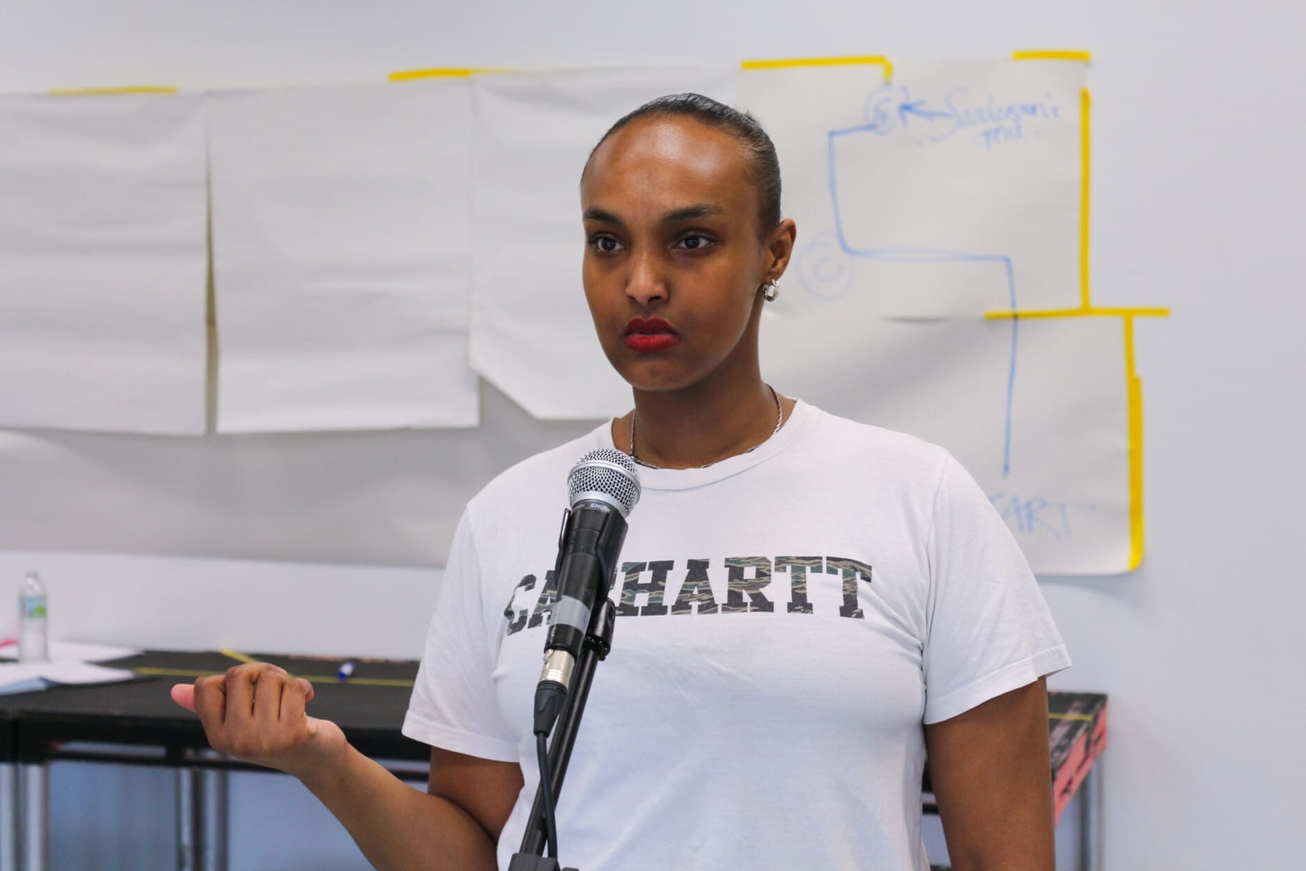 Asha Hassan in rehearsal for Liberation Squares. Photo by Asa Haynes.
