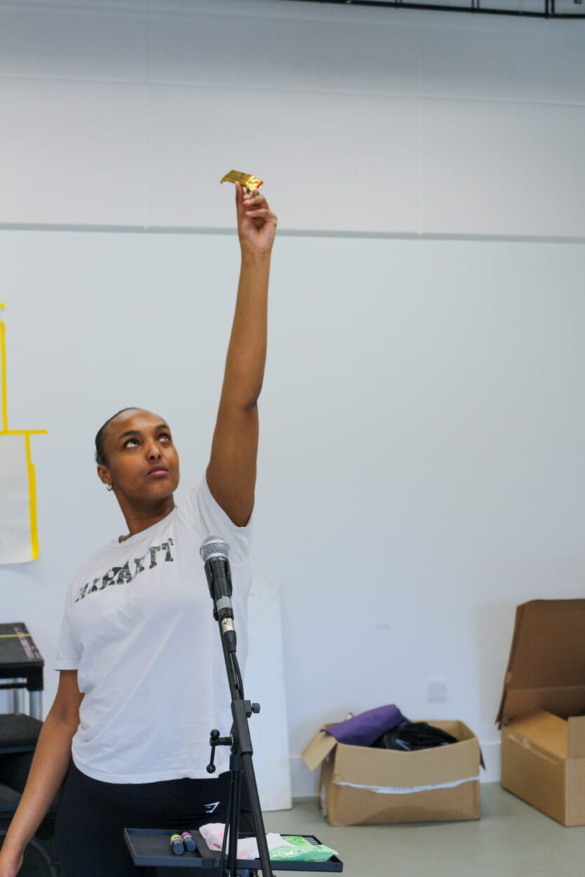 Asha Hassan in rehearsal for Liberation Squares. Photo by Asa Haynes.