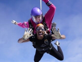 NEWS:  Panto Dame and theatre staff take to the skies in fundraising bid