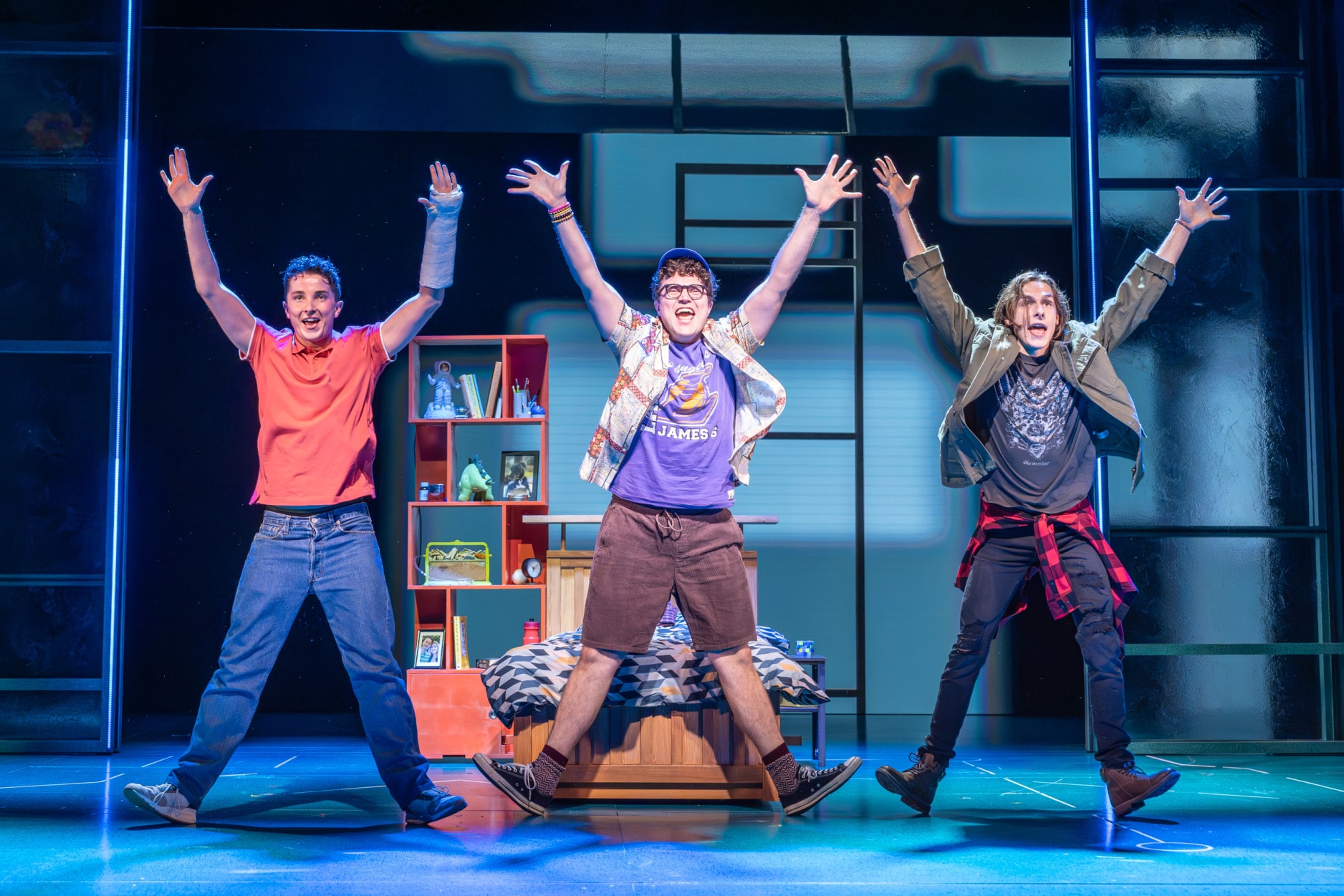 Ryan Kopel as Evan Hansen, Tom Dickerson as Jared Kleinman and Killian Thomas Lefevre as Connor Murphy.