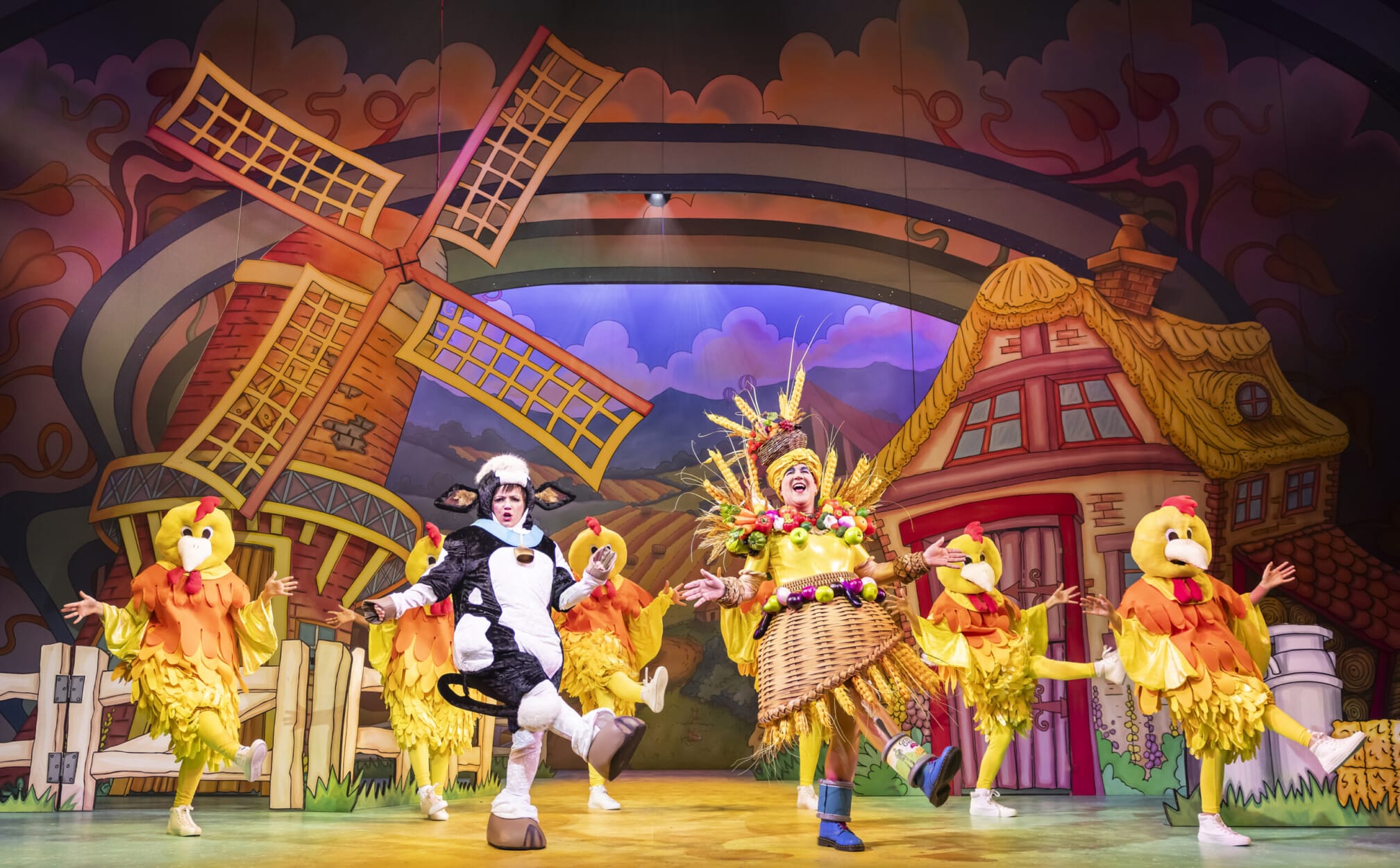 Alice Redmond, John Elkington and the Youth Chorus in Jack and the Beanstalk. Photo by Pamela Raith.