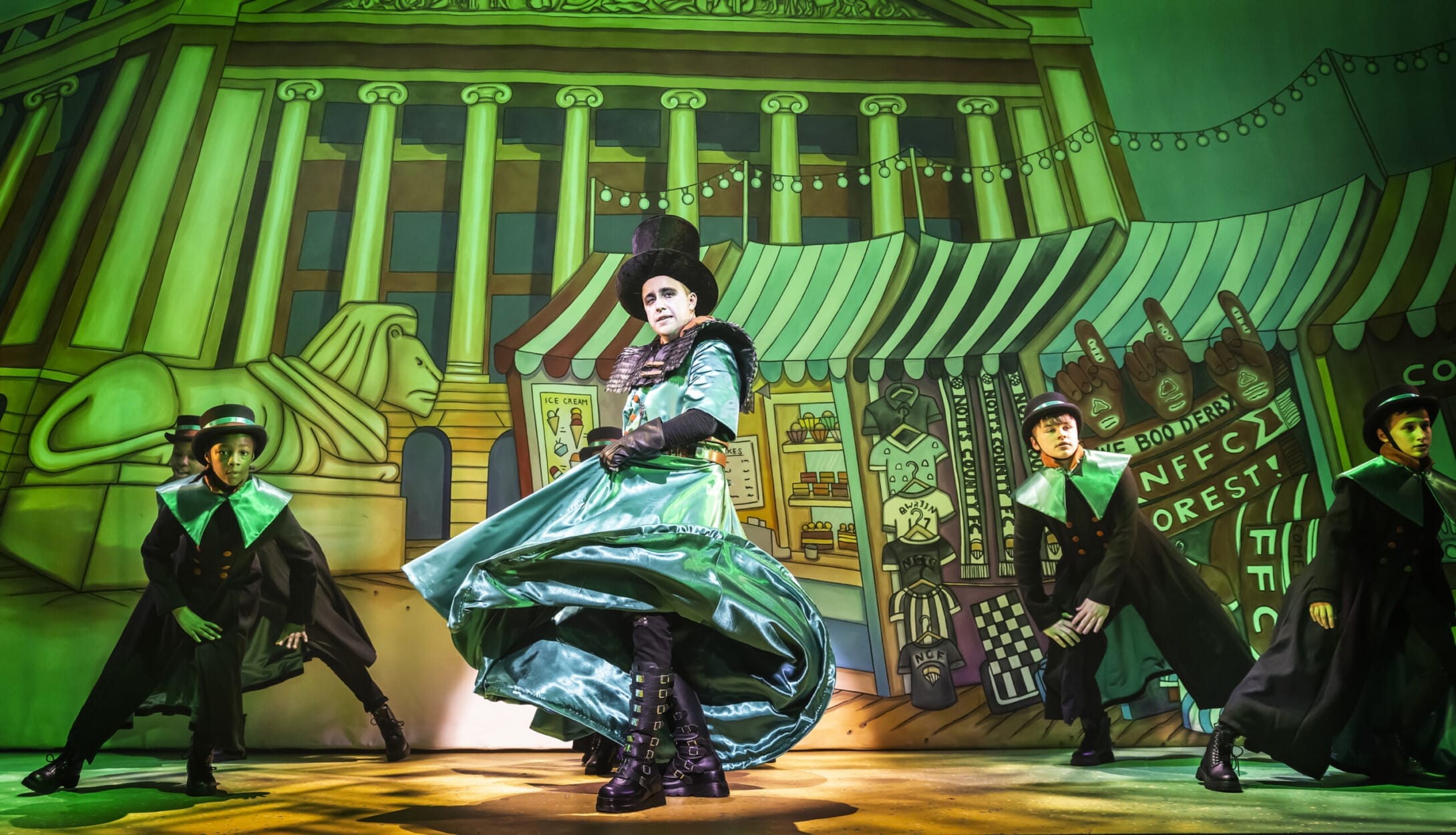 – Tom Hopcroft and the Youth Chorus in Jack and the Beanstalk. Photo by Pamela Raith.