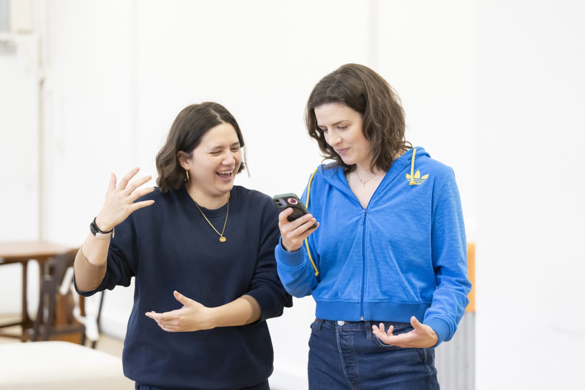 Chi-San Howard and Aisling Loftus in rehearsals for Girls & Boys Credit: Johan Persson