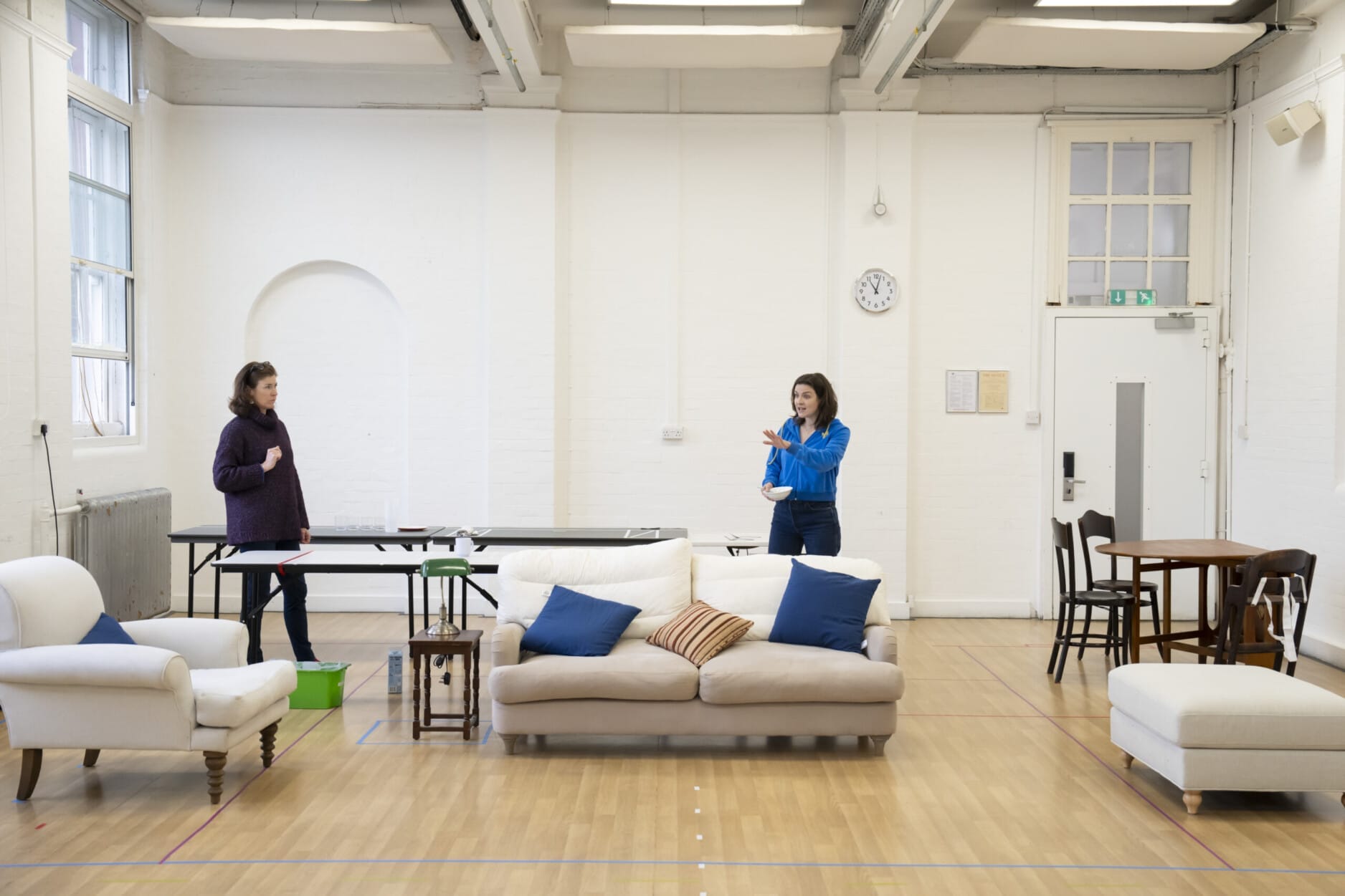 Anna Ledwich and Aisling Loftus in rehearsals for Girls & Boys. Credit: Johan Persson