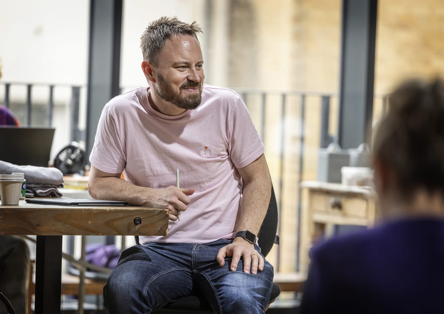 James Grieve in rehearsals for Eureka Day. Photo by Pamela Raith