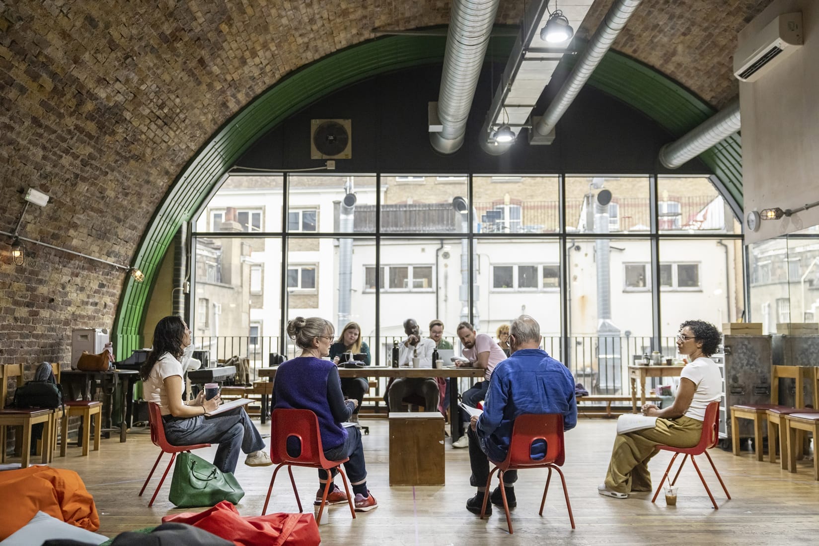 The cast of Eureka Day in rehearsals. Photo by Pamela Raith.