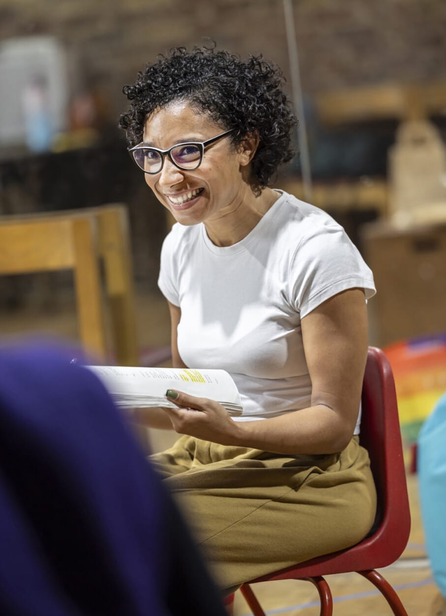 Adele James in rehearsals for Eureka Day. Photo by Pamela Raith.