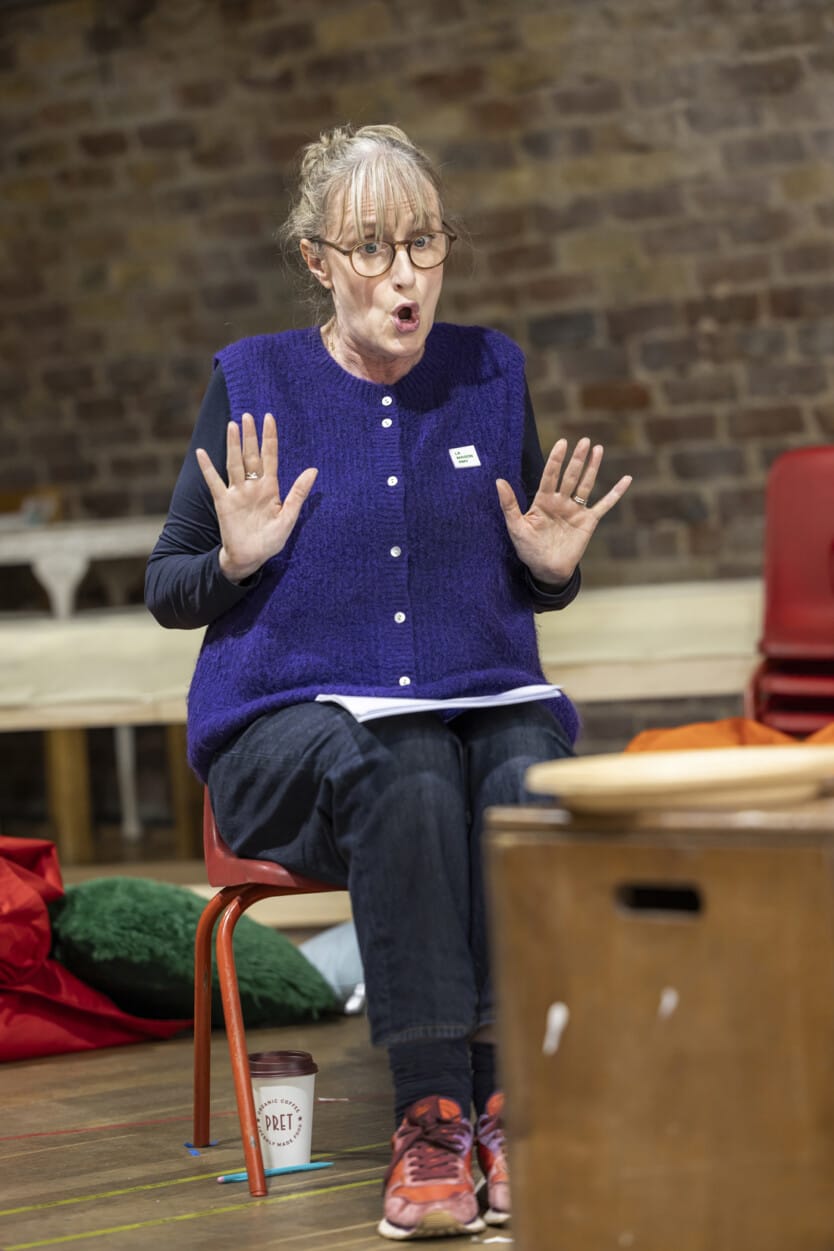 Jenna Russell in rehearsals for Eureka Day. Photo by Pamela Raith.