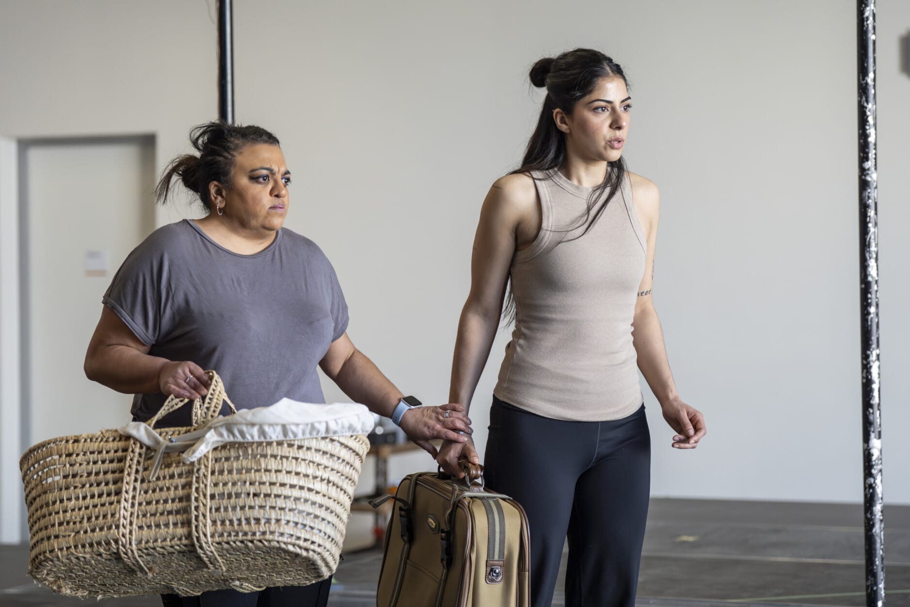 Rina Fatania (Mariam) and Kerena Jagpal (Laila) in rehearsal (Photo Ellie Kurtz)