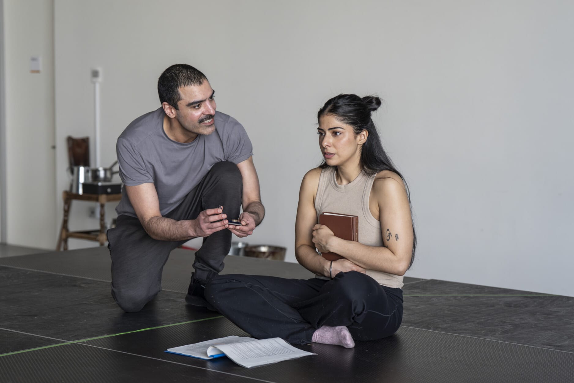 Jonas Khan (Rasheed)  and Kerena Jagpal (Laila) in reherasal. (Photo Ellie Kurtz) 
